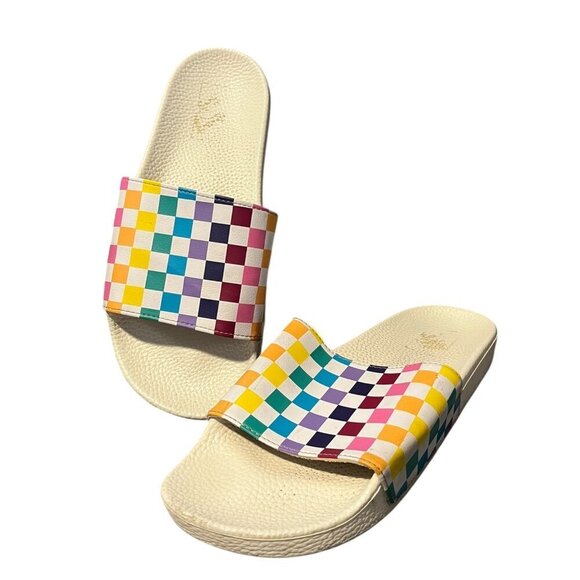 Vans Women's Size 10 Rainbow Checkered Slide Sandals Multicolor Checker Board - Picture 1 of 9